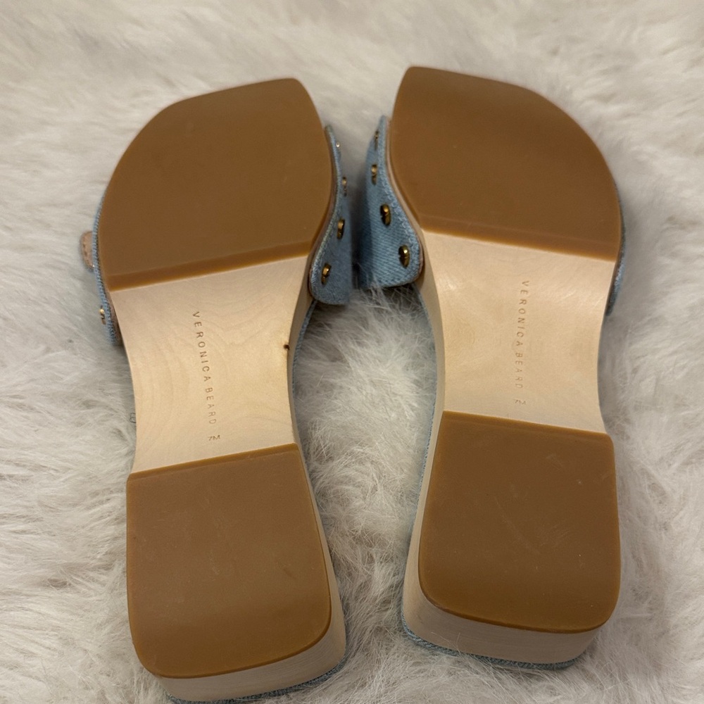 Veronica Beard Denim Mules with Wooden Heel Clog Slide Sandals Size 7 NWOT. - Picture 8 of 10